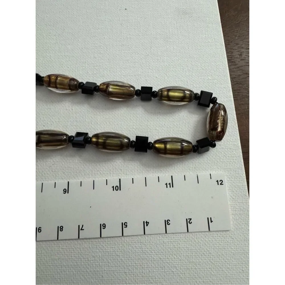 Y2K Vintage Womens Black & Brown Beaded Ombré Long Matinee Rope Necklace‎ 90's